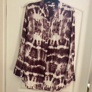 New Directions 1X Purple & White Blouse EUC